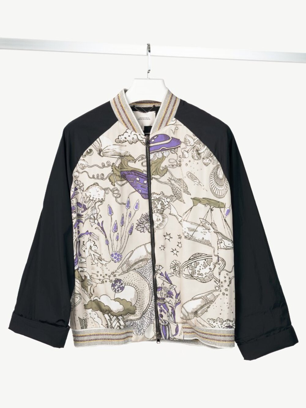 Dorothee Schumacher SS17 Grey & Black Printed Silk-Blend Bomber
